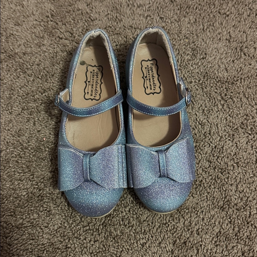 Glittery Blue Kids Dress Shoes with Bow